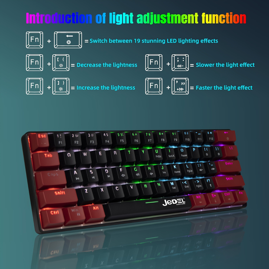 JEDEL KL-140 61keys Wired Raibow Lighting Mechanical Keyboard