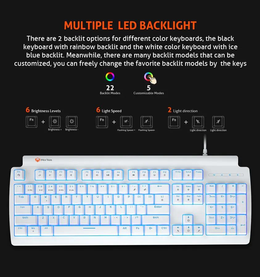 Meetion MT-MK600MX Blue Switches Mechanical White Gaming Keyboard